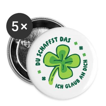 Du schaffst das! – Glücksklee Mutmacher - Buttons groß 56 mm (5er Pack) - Weiß - Vorne