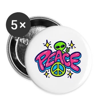 Peace Alien – Retro Neon Friedenszeichen - Buttons groß 56 mm (5er Pack) - Weiß - Vorne