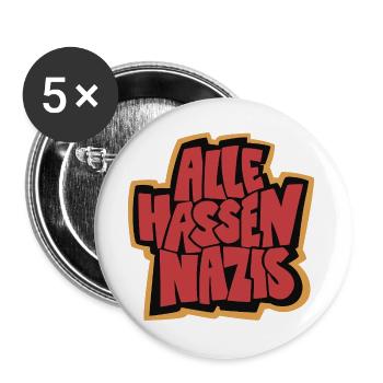 Alle_hassen_Nazis_gelb_rot_schwarz - Buttons groß 56 mm (5er Pack) - Weiß - Vorne