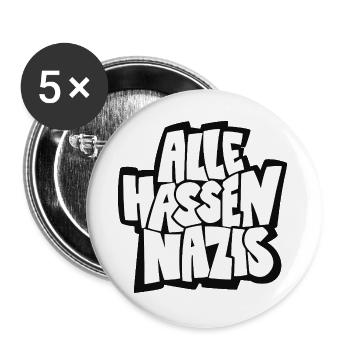 Alle_hassen_Nazis_sw - Buttons groß 56 mm (5er Pack) - Weiß - Vorne