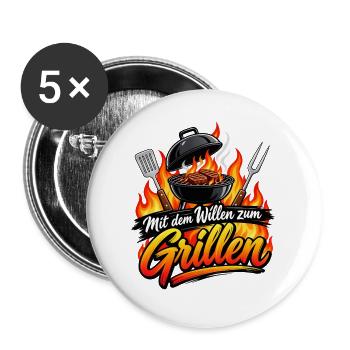 Mit dem Willen zum Grillen - Buttons groß 56 mm (5er Pack) - Weiß - Vorne