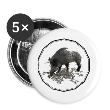 Wildschwein - Buttons groß 56 mm (5er Pack) - Weiß - Vorne