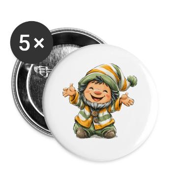 Fröhlicher Gartenzwerg im Streifenoutfit - Buttons groß 56 mm (5er Pack) - Weiß - Vorne