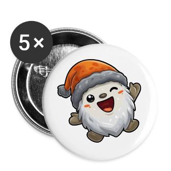 Fröhlicher Schneeball mit Santa Hut - Buttons groß 56 mm (5er Pack) - Weiß - Vorne