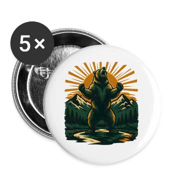 Wild Bear Mountain Forest – Vintage Natur - Buttons groß 56 mm (5er Pack) - Weiß - Vorne