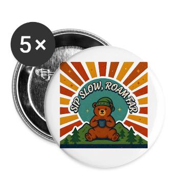 Cozy Bear Coffee Mountain – Vintage-Wildnis - Buttons groß 56 mm (5er Pack) - Weiß - Vorne