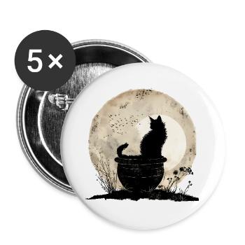 Mondschein Katz im Kessel - Buttons groß 56 mm (5er Pack) - Weiß - Vorne