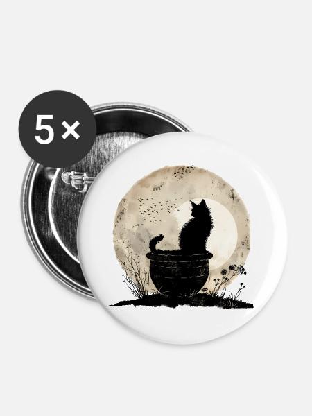 Mondschein Katz im Kessel - Buttons groß 56 mm (5er Pack) - Weiß