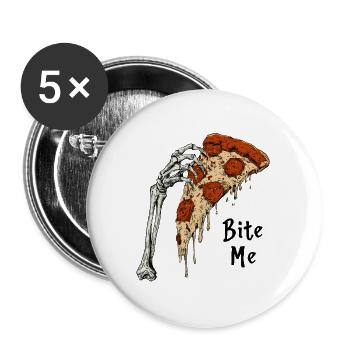 Knochenhand Pizza Bite Me - Buttons groß 56 mm (5er Pack) - Weiß - Vorne