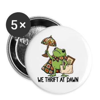 Frosch im Handarbeits-Chic - Buttons groß 56 mm (5er Pack) - Weiß - Vorne