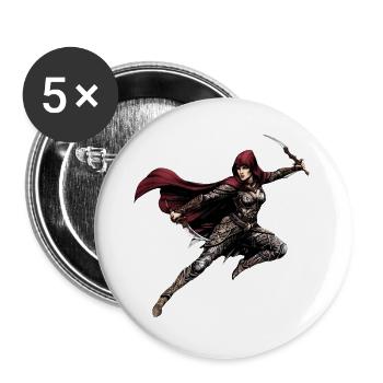 Roter Umhang Kriegerin: Fantasy-Rüstung - Buttons groß 56 mm (5er Pack) - Weiß - Vorne