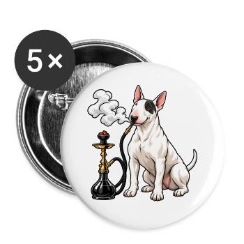 Bull Terrier mit Shisha - Buttons groß 56 mm (5er Pack) - Weiß - Vorne