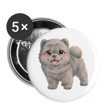 Chow-Chow – flauschiger dunkler Hundewelpe - Buttons groß 56 mm (5er Pack) - Weiß - Vorne