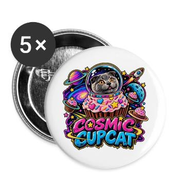 Cosmic Cupcat – Katze im Weltraum - Buttons groß 56 mm (5er Pack) - Weiß - Vorne
