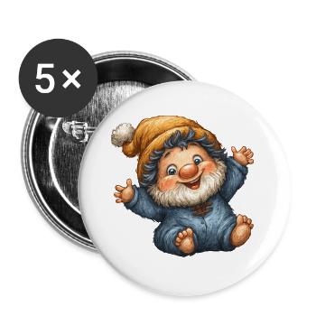 Winterwichtel Lächelnd in Blau - Buttons groß 56 mm (5er Pack) - Weiß - Vorne