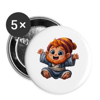 Zwergenbaby mit Strickmütze - Buttons groß 56 mm (5er Pack) - Weiß - Vorne