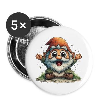 Fröhlicher Gartenzwerg Cartoon - Buttons groß 56 mm (5er Pack) - Weiß - Vorne