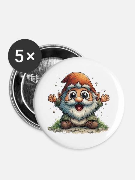 Fröhlicher Gartenzwerg Cartoon - Buttons groß 56 mm (5er Pack) - Weiß