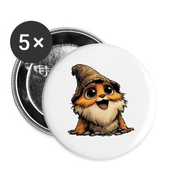 Kuscheliges Waldwesen mit Kapuze - Buttons groß 56 mm (5er Pack) - Weiß - Vorne