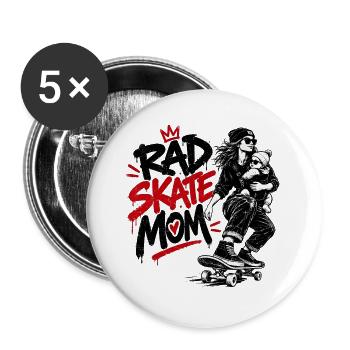 Skateboarding Mom with Baby - Skater Mama mit Baby - Buttons groß 56 mm (5er Pack) - Weiß - Vorne