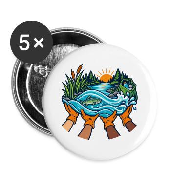 Flussfreunde – Gemeinsam für saubere Ufer - Buttons groß 56 mm (5er Pack) - Weiß - Vorne