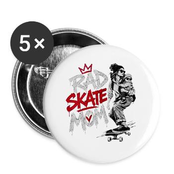 Cool Skater Mom mit Baby - Skateboarding - Buttons groß 56 mm (5er Pack) - Weiß - Vorne