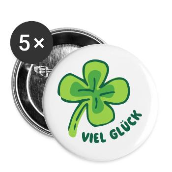 Viel Glück! Glücksbringer vierblättriges Kleeblatt - Buttons groß 56 mm (5er Pack) - Weiß - Vorne