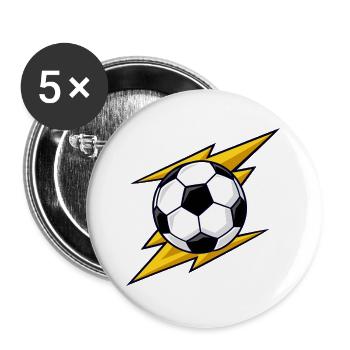Fußball mit gelben Blitzen - Buttons groß 56 mm (5er Pack) - Weiß - Vorne