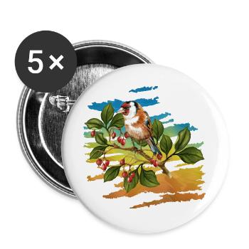 Bunter Vogel - Buttons groß 56 mm (5er Pack) - Weiß - Vorne