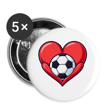 Fußball in einem roten Herzen - Buttons groß 56 mm (5er Pack) - Weiß - Vorne
