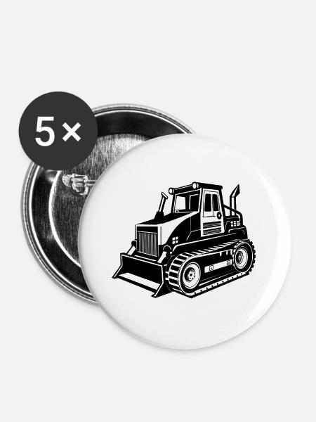 Bulldozer - Buttons groß 56 mm (5er Pack) - Weiß