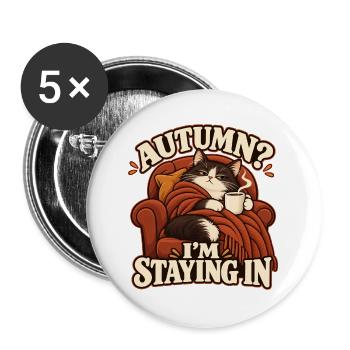 Gemütliche Herbstkatze - Buttons groß 56 mm (5er Pack) - Weiß - Vorne