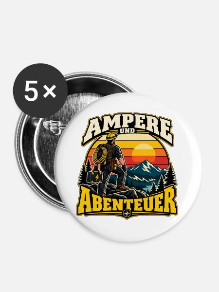 Ampere und Abenteuer – Elektriker Bersteigen - Buttons groß 56 mm (5er Pack) - Weiß