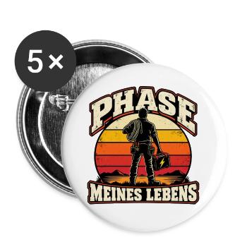 Phase meines Lebens – Elektriker Retro - Buttons groß 56 mm (5er Pack) - Weiß - Vorne