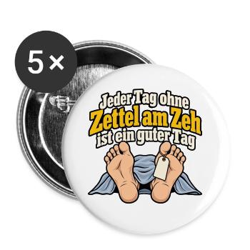 Zettel am Zeh – Schwarzer Humor - Buttons groß 56 mm (5er Pack) - Weiß - Vorne