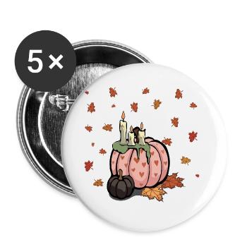 Rosa Kürbis mit Herbstkerzen - Buttons groß 56 mm (5er Pack) - Weiß - Vorne