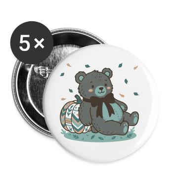 Grauer Teddybär mit gestempeltem Kürbis - Buttons groß 56 mm (5er Pack) - Weiß - Vorne