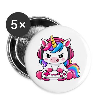 Cute_gaming_unicorn - Buttons groß 56 mm (5er Pack) - Weiß - Vorne
