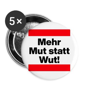 MEHR MUT STATT WUT BUNTE MENSCHENKETTE, NIE WIEDER - Buttons groß 56 mm (5er Pack) - Weiß - Vorne