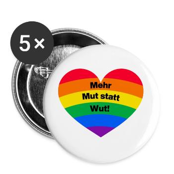 MEHR MUT STATT WUT BUNTER REGENBOGEN, NIE WIEDER - Buttons groß 56 mm (5er Pack) - Weiß - Vorne