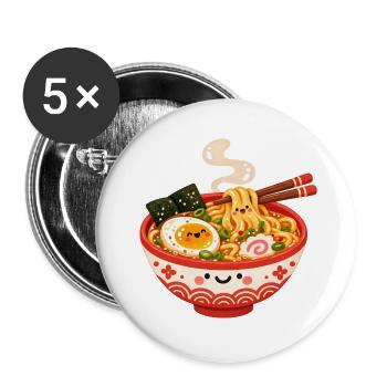 Kawaii Ramen Glücksschüssel - Buttons groß 56 mm (5er Pack) - Weiß - Vorne