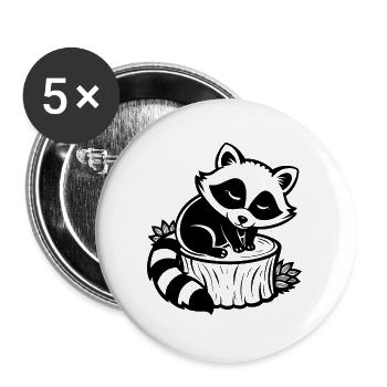 Baby-Waschbär schläft auf einem Baumstumpf - Buttons groß 56 mm (5er Pack) - Weiß - Vorne