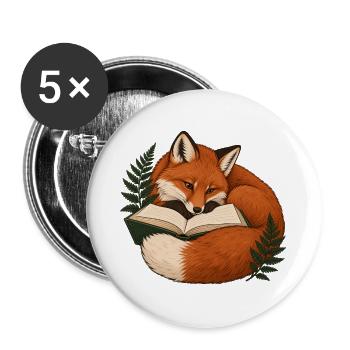 Lesefuchs mit Buch und Farn - Buttons groß 56 mm (5er Pack) - Weiß - Vorne