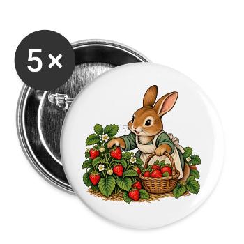 Hase bei der Erdbeerernte - Buttons groß 56 mm (5er Pack) - Weiß - Vorne