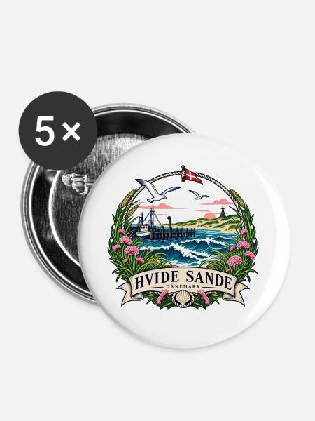 Hvide Sande Küstenromantik - Buttons groß 56 mm (5er Pack) - Weiß