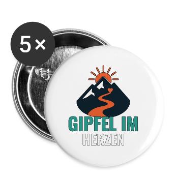 Gipfel im Herzen. – Minimalistische Gipfelmotive. - Buttons groß 56 mm (5er Pack) - Weiß - Vorne
