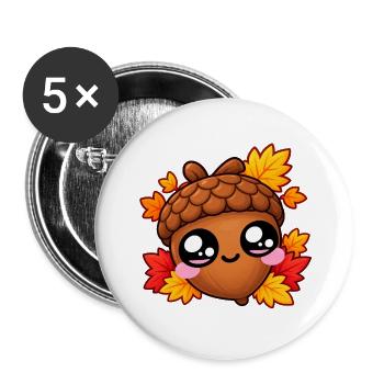 Haselnuss-Kawaii-Herbst - Buttons groß 56 mm (5er Pack) - Weiß - Vorne