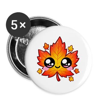 Kawaii Lächelndes Ahornblatt - Buttons groß 56 mm (5er Pack) - Weiß - Vorne
