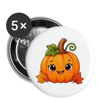 Süßer Kürbis – Herbst & Halloween T- Shirt - Buttons groß 56 mm (5er Pack) - Weiß - Vorne