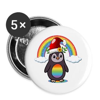 Weihnachts-Weihnachts-Pinguin - Buttons groß 56 mm (5er Pack) - Weiß - Vorne
